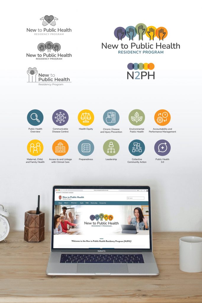 N2PH logo design concepts, final logo design, icon design, and website design are shown in a designed layout