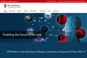 screenshot of N+1 website: graphics of profile, tech images in reds and blues